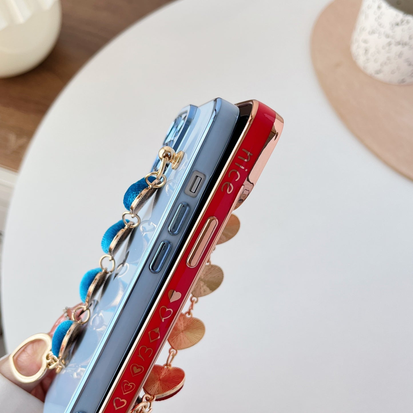 Cute Plating Love Heart Wrist Strap Chain Bracelet Compatible with iPhone Case