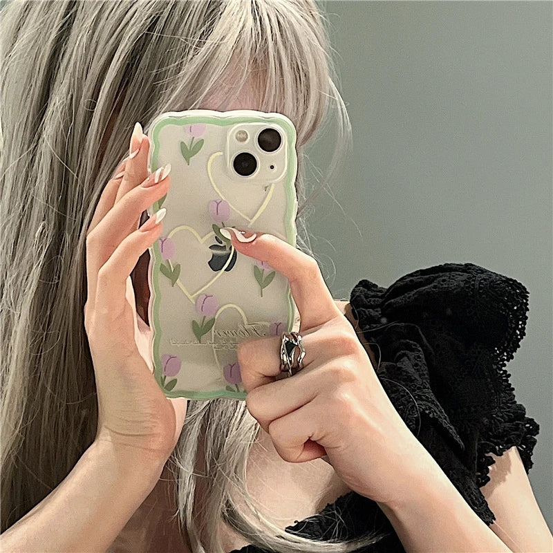 Wavy Love Tulips Flower Floral Compatible with iPhone Case