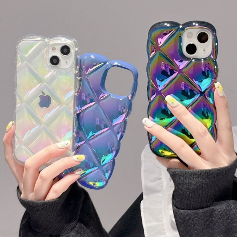 Laser Grid Checkered Plaid Curly Wave Compatible with iPhone Case