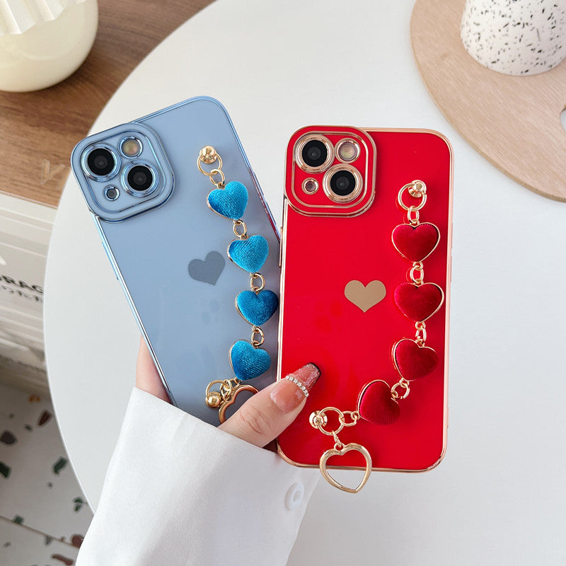 Cute Plating Love Heart Wrist Strap Chain Bracelet Compatible with iPhone Case