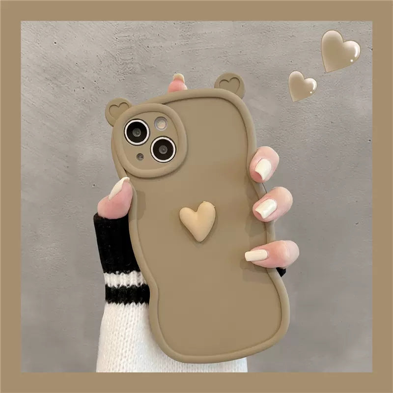 Love Heart Bear Ear Shockproof Soft Compatible with iPhone Case