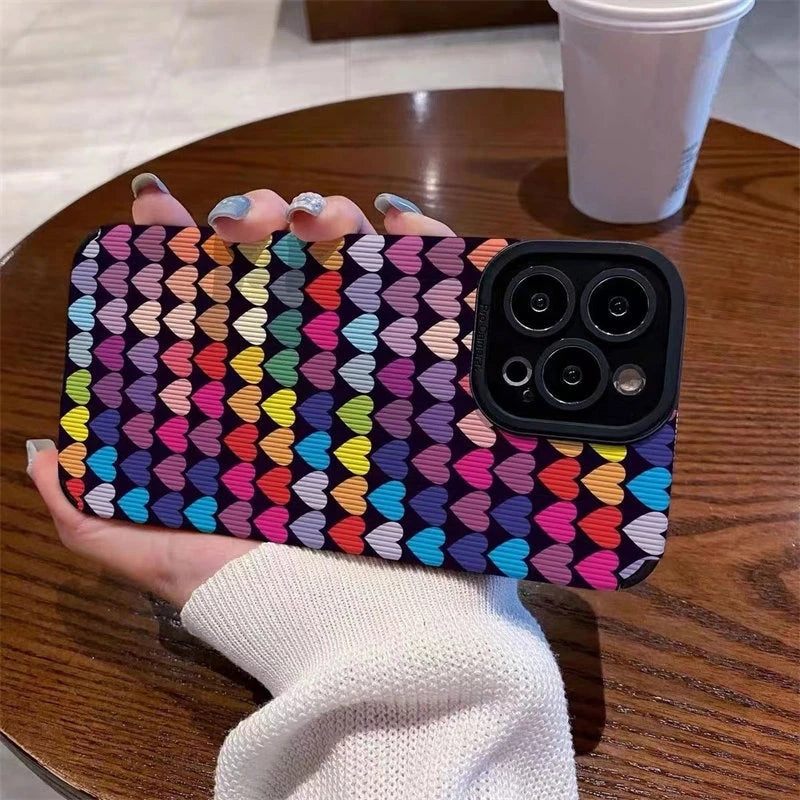 Colorful Love Heart Leather Compatible with iPhone Case