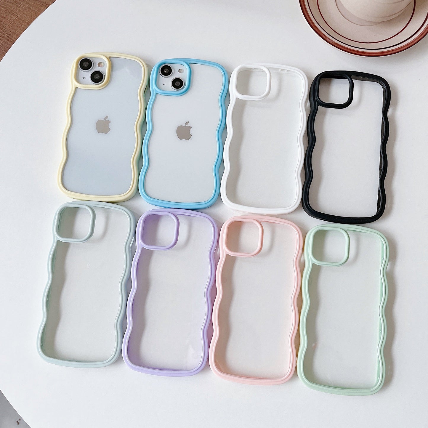 Solid Color Curly Wavy Frame Clear Soft Compatible with iPhone Case