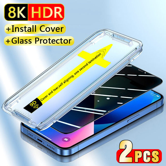2PCS Tempered Glass Fast installation Compatible with iPhone Screen Protectors