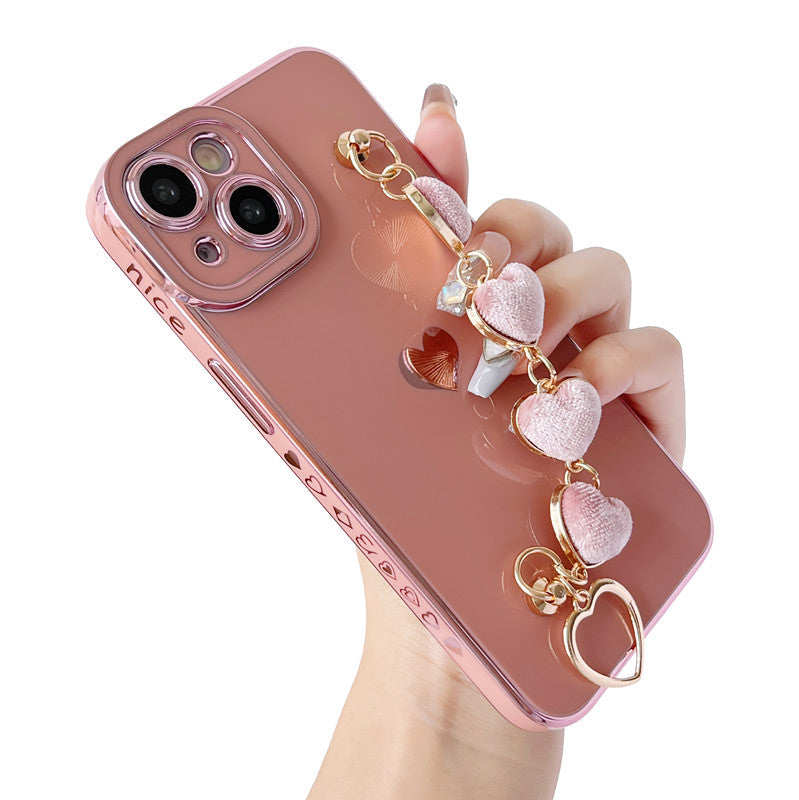 Cute Plating Love Heart Wrist Strap Chain Bracelet Compatible with iPhone Case