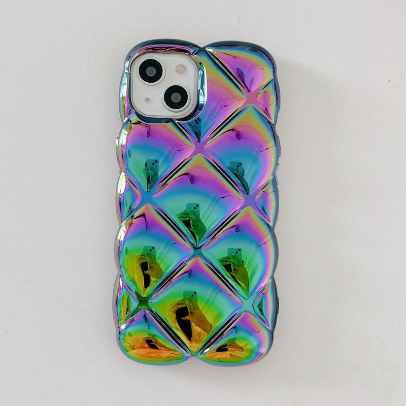 Laser Grid Checkered Plaid Curly Wave Compatible with iPhone Case