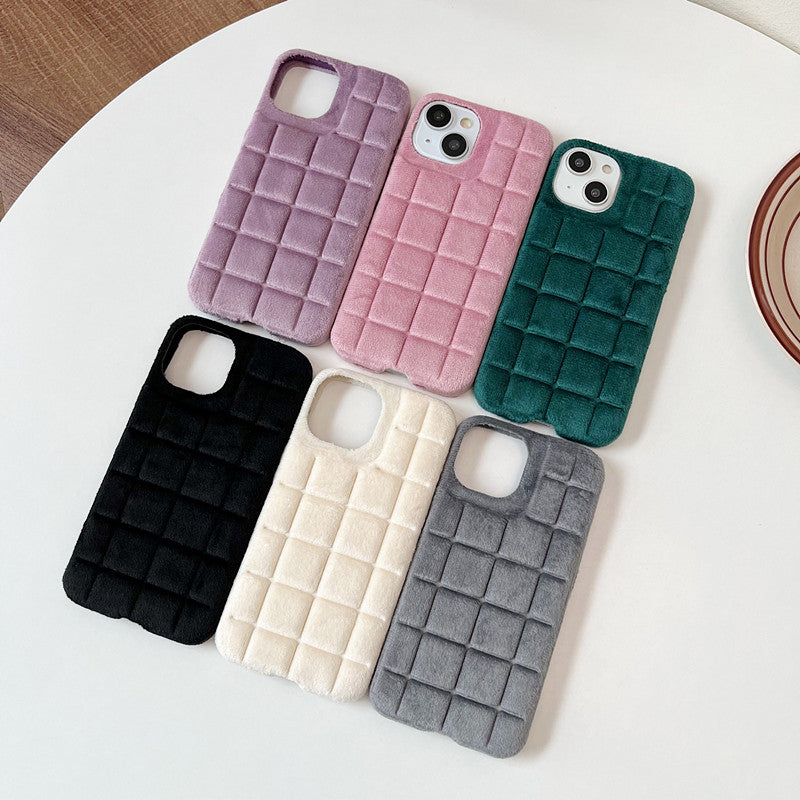 Winter Warm Fuzzy Furry Fluffy Plush Checked Grid Plaid Checkered Soft Compatible with iPhone Case