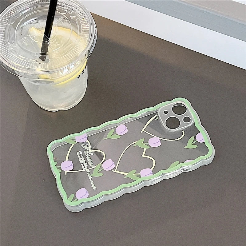 Wavy Love Tulips Flower Floral Compatible with iPhone Case