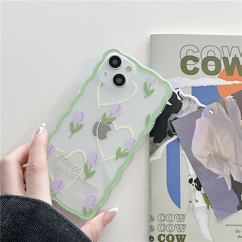 Wavy Love Tulips Flower Floral Compatible with iPhone Case