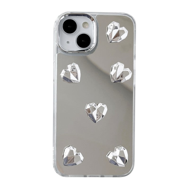 3D Diamond Love Heart Mirror Compatible with iPhone Case