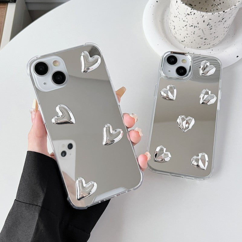 3D Diamond Love Heart Mirror Compatible with iPhone Case