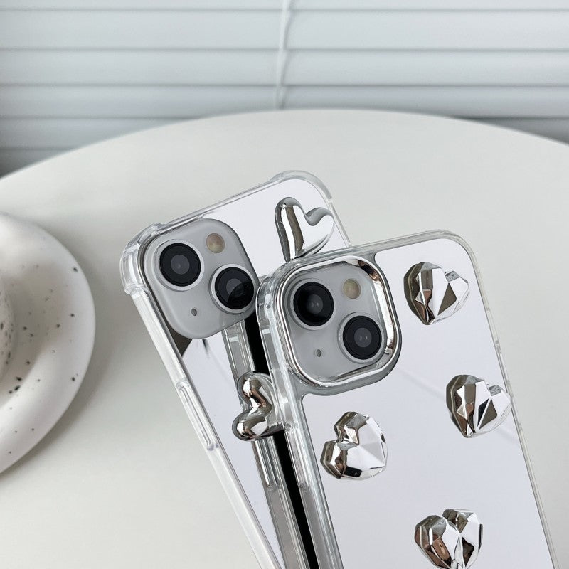3D Diamond Love Heart Mirror Compatible with iPhone Case