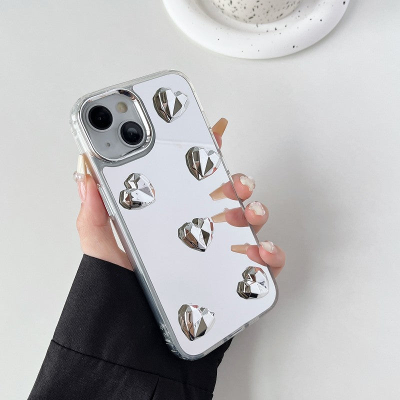 3D Diamond Love Heart Mirror Compatible with iPhone Case
