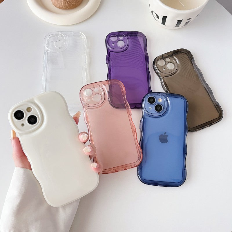 Curly Wave Frame Clear Padded Compatible with iPhone Case