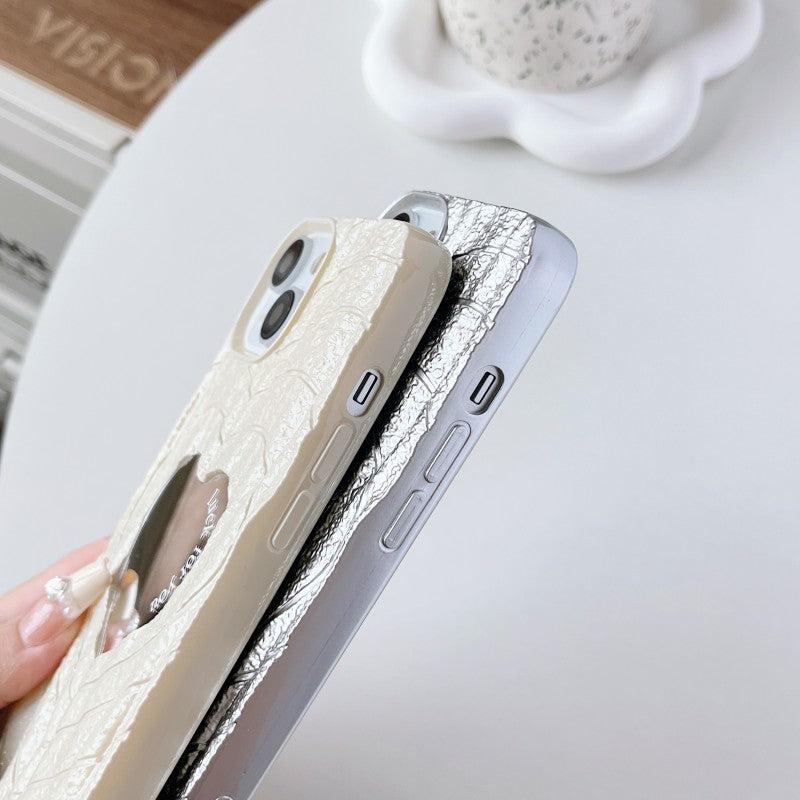 Pleated Love Heart Mirror Compatible with iPhone Case