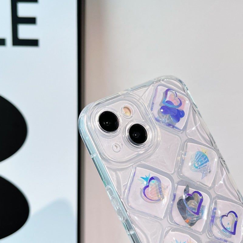 Luxury 3D Laser Gradient Heart Diamond Clear Soft Compatible with iPhone Case
