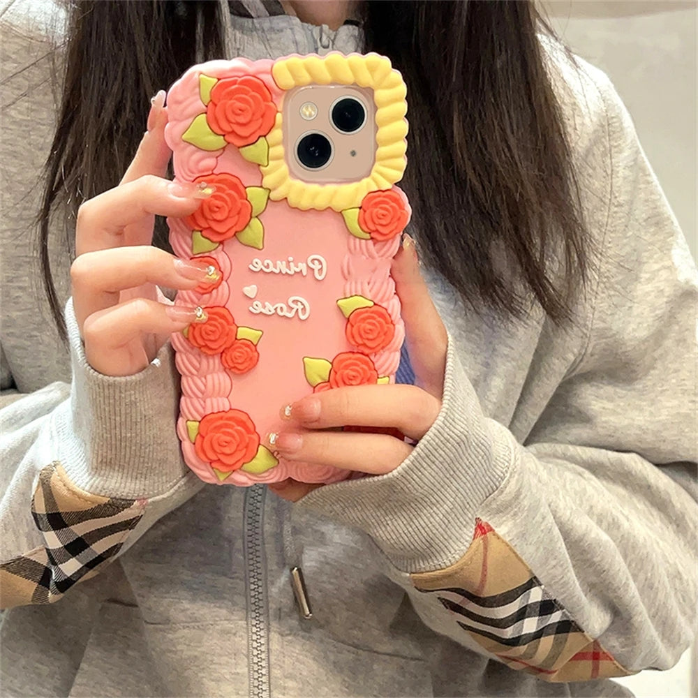 Cute 3D Rose Flower Floral Silicone Compatible with iPhone Case