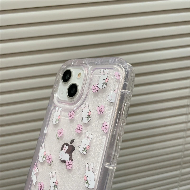 Lovely Bunny Floral Clear Shockproof Compatible with iPhone Case