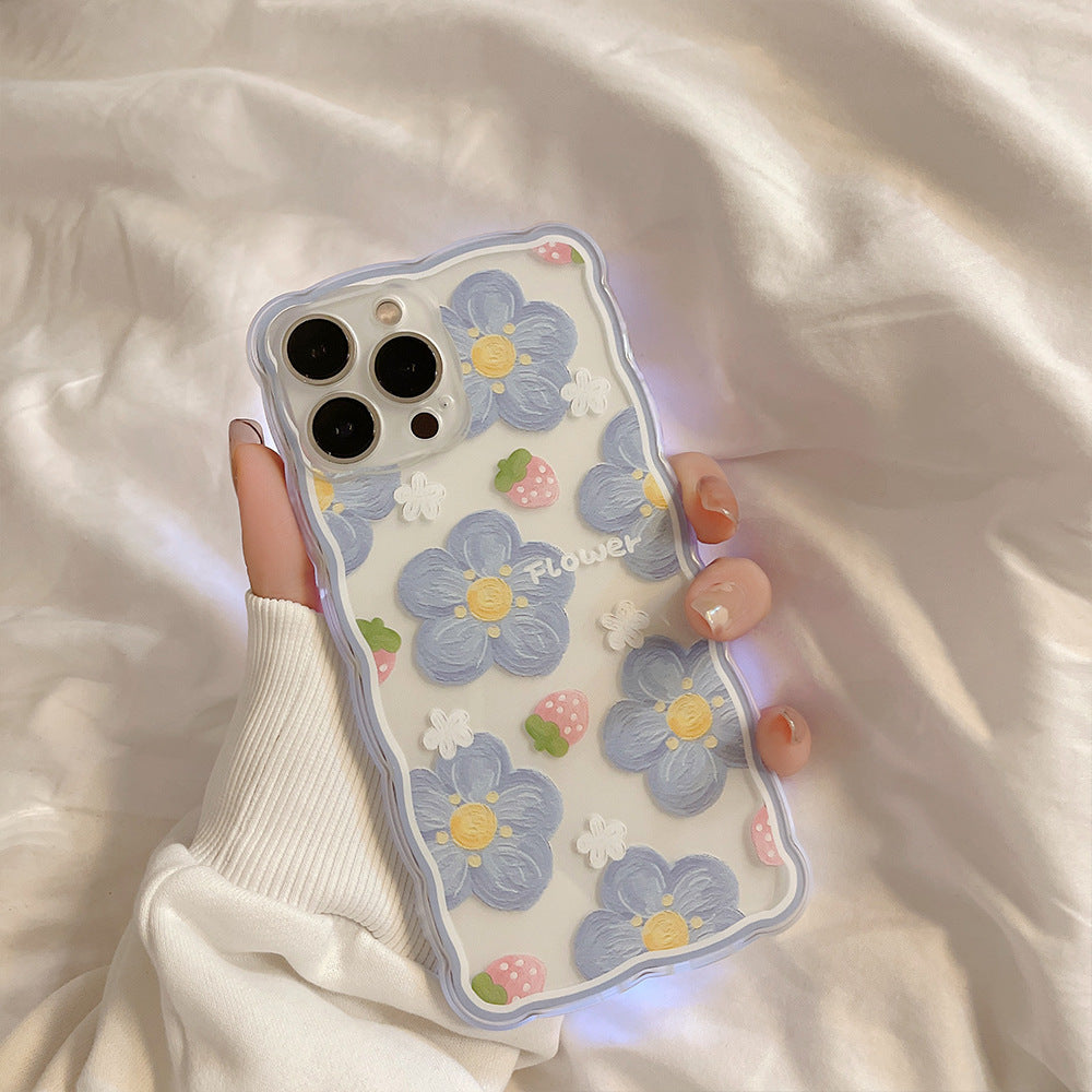 Wave Frame Flower Floral Oil Painting Silicone Shockproof Compatible with iPhone Case