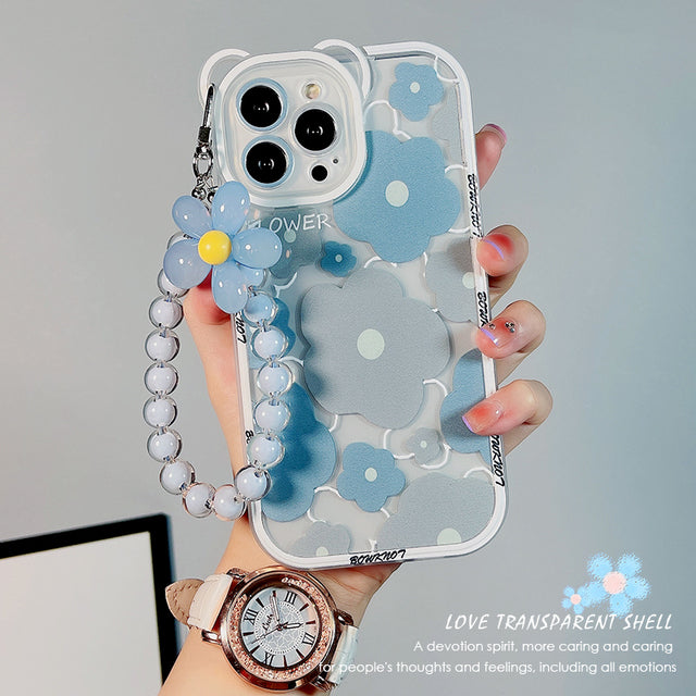 Cute 3D Bear Ear Flower Floral Transparent Compatible with iPhone Case