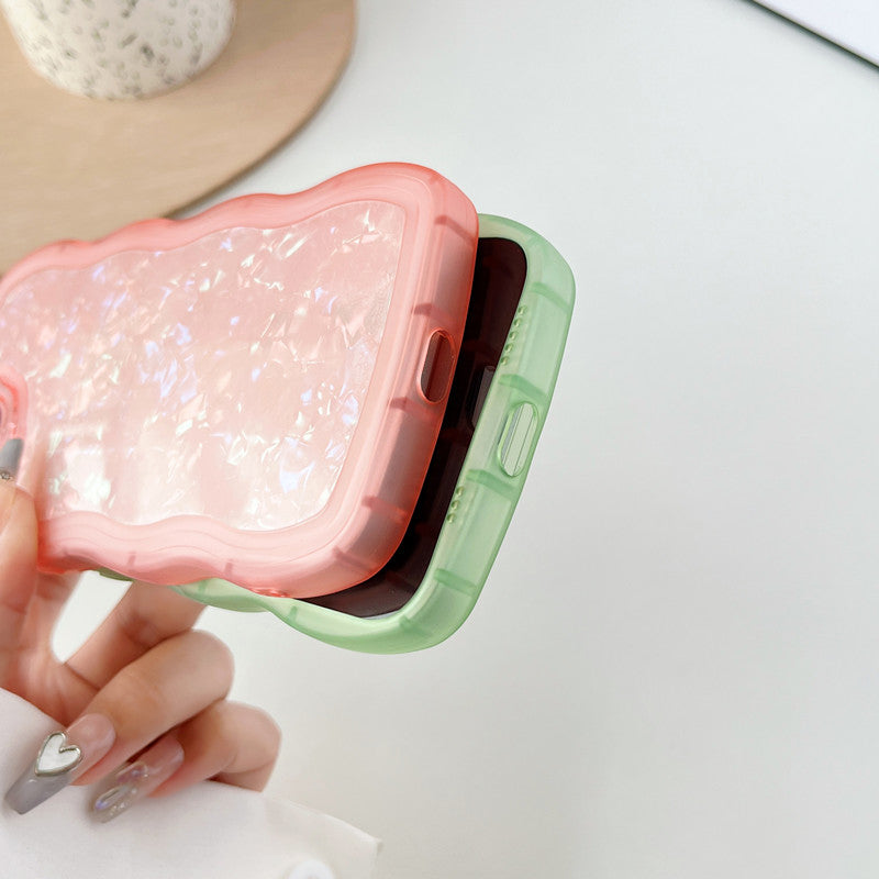 Glitter Shell Pattern Bling Sparkling Curly Wave Frame Compatible with iPhone Case