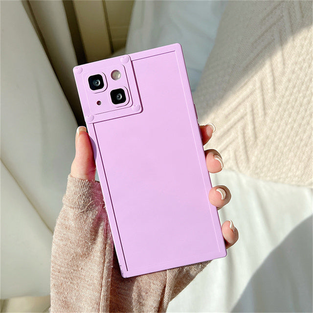 Cute Love Heart Lens Candy Solid Color Square Shockproof Compatible with iPhone Case