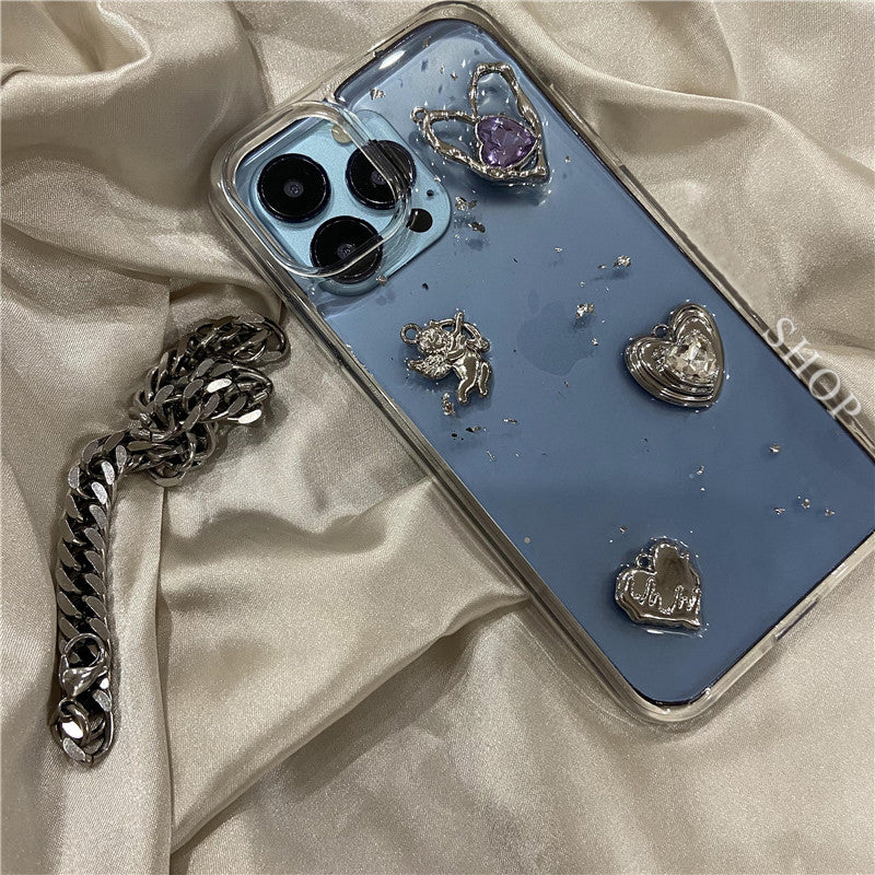 Retro Shining Cupid Love Heart Glitter 3D Transparent Soft Compatible with iPhone Case