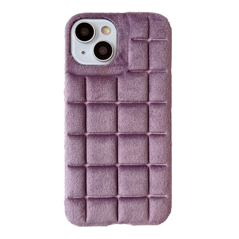 Winter Warm Fuzzy Furry Fluffy Plush Checked Grid Plaid Checkered Soft Compatible with iPhone Case
