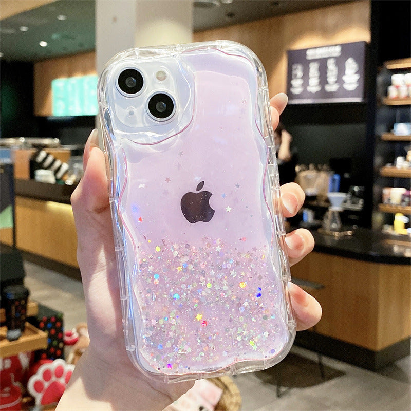 Curly Wave Frame Glitter Stars Sequins Compatible with iPhone Case