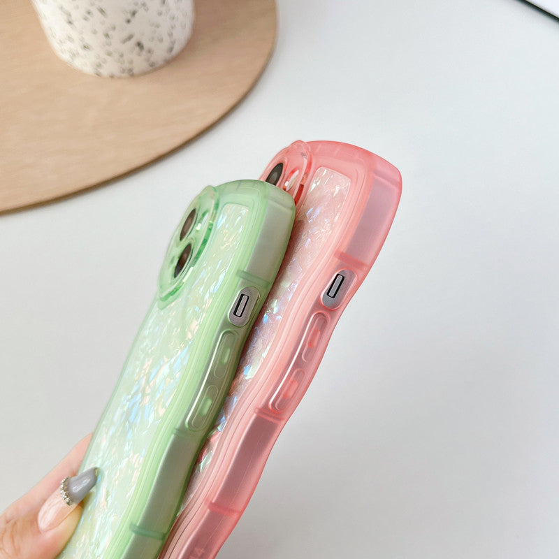Glitter Shell Pattern Bling Sparkling Curly Wave Frame Compatible with iPhone Case