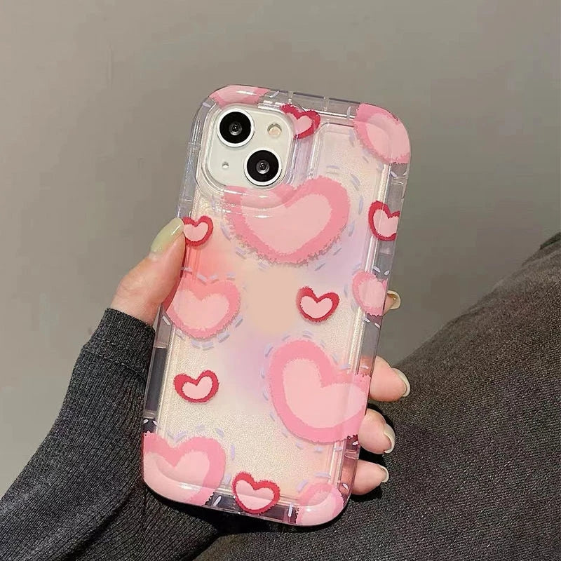 Cute Pink Love Heart Compatible with iPhone Case