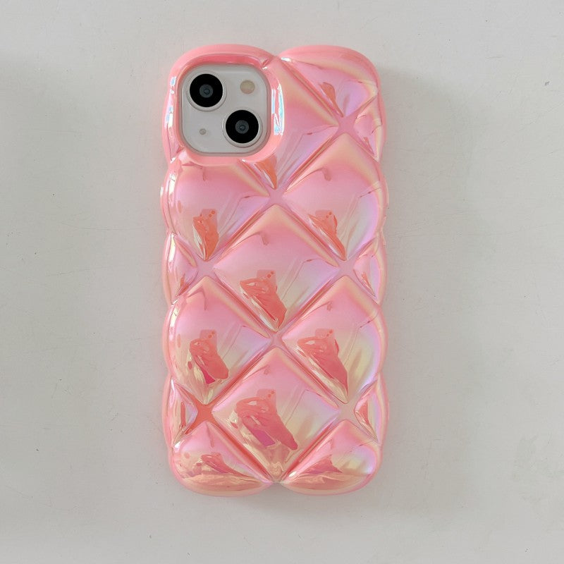 Laser Grid Checkered Plaid Curly Wave Compatible with iPhone Case