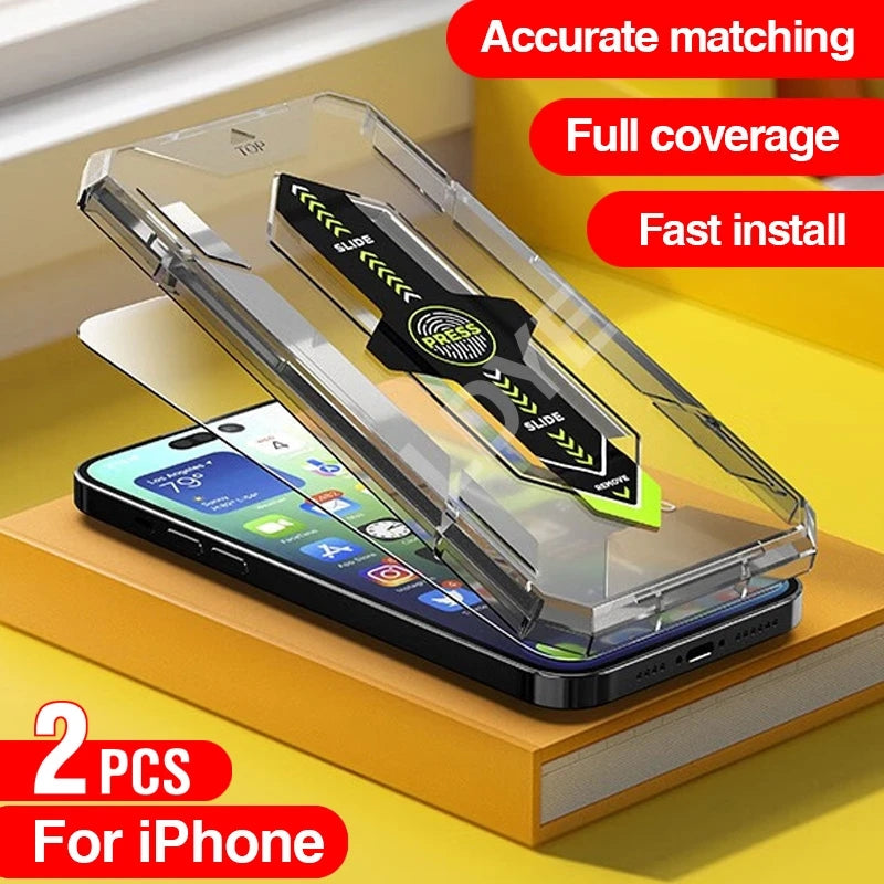 2PCS Tempered Glass Fast installation Compatible with iPhone Screen Protectors