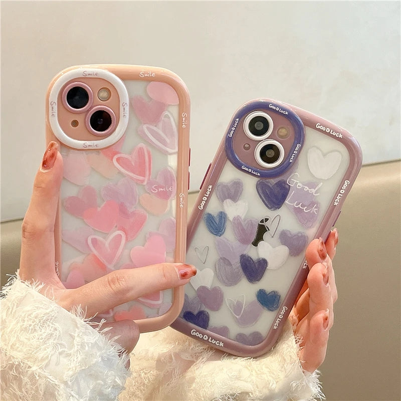 Cute Love Heart Smile Camera Protection Clear Compatible with iPhone Case