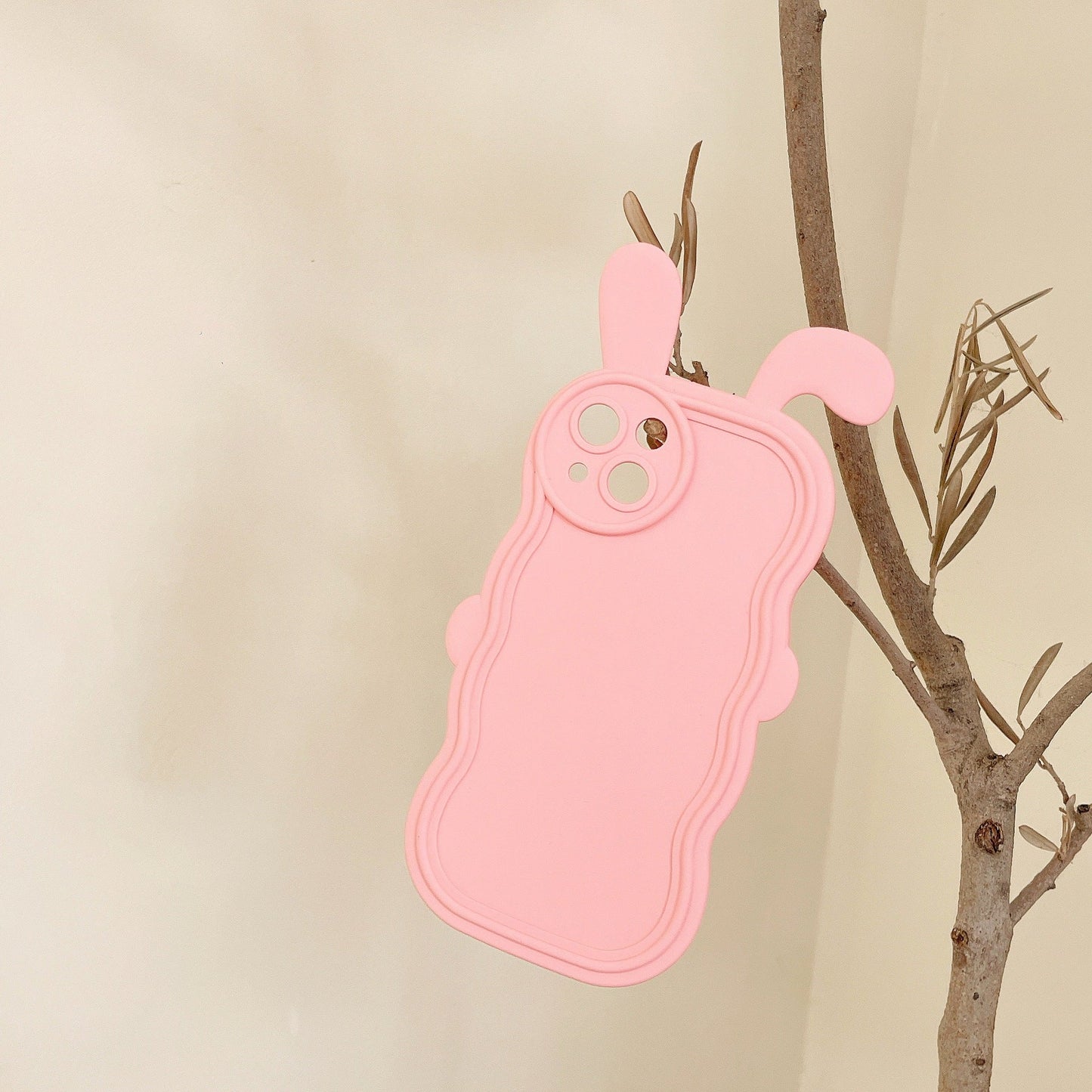 Curly Wavy Frame Cute Rabbit Ears Compatible with iPhone Case