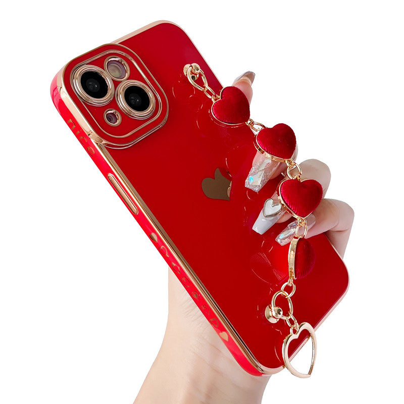 Cute Plating Love Heart Wrist Strap Chain Bracelet Compatible with iPhone Case