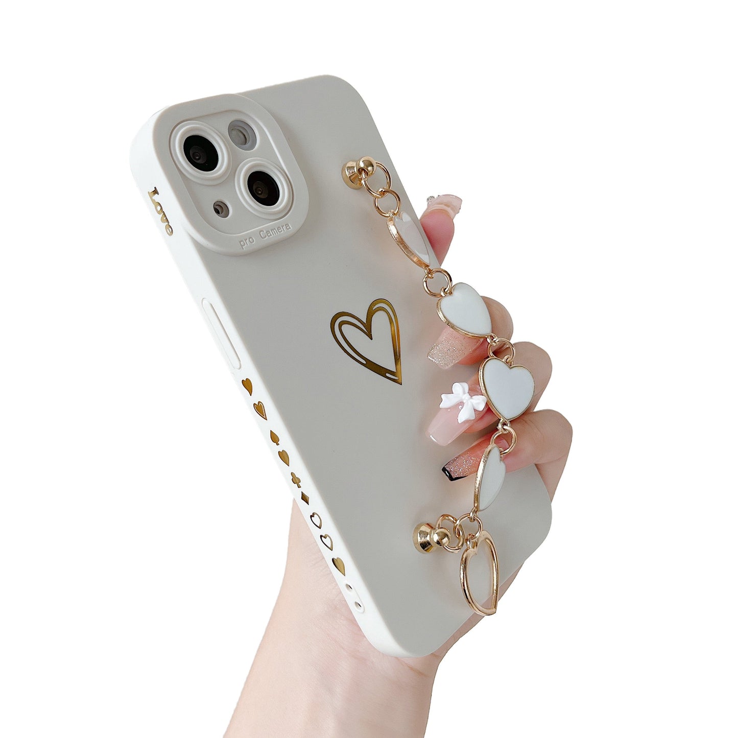 Cute Love Heart Wrist Strap Chain Bracelet Soft Compatible with iPhone Case