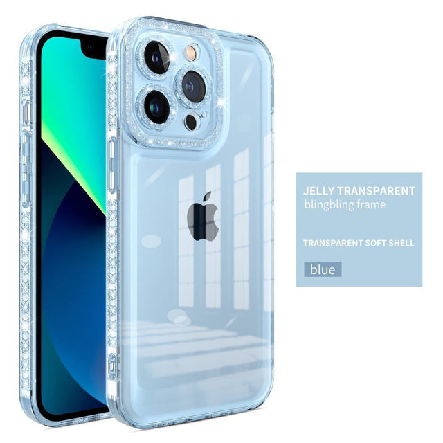 Bling Diamond Frame Transparent Silicone Glitter Protect Compatible with iPhone Case