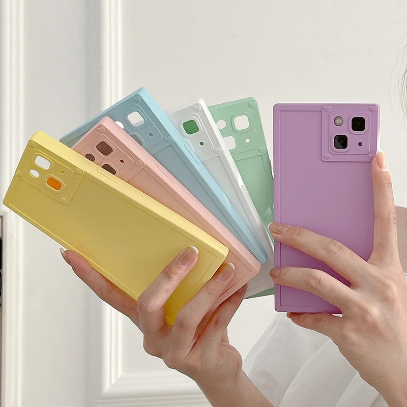 Cute Love Heart Lens Candy Solid Color Square Shockproof Compatible with iPhone Case