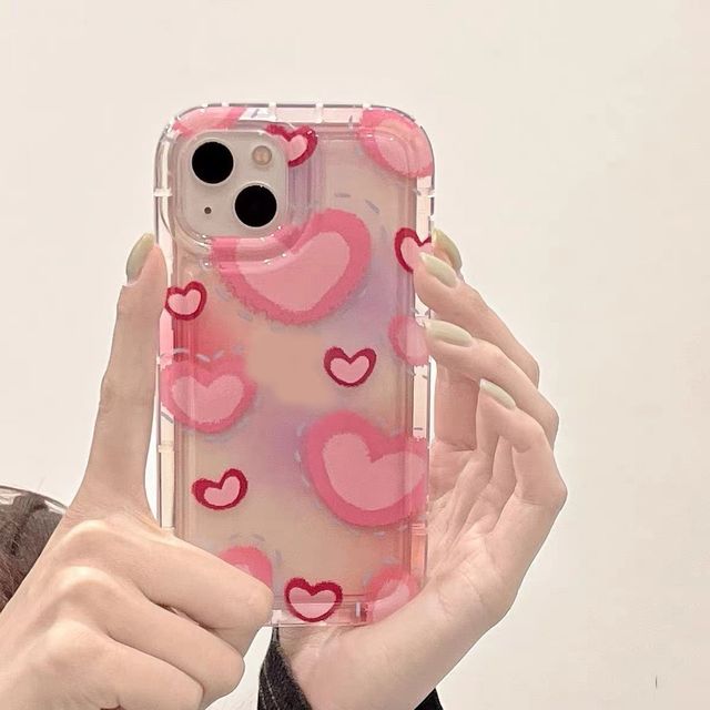 Cute Pink Love Heart Compatible with iPhone Case