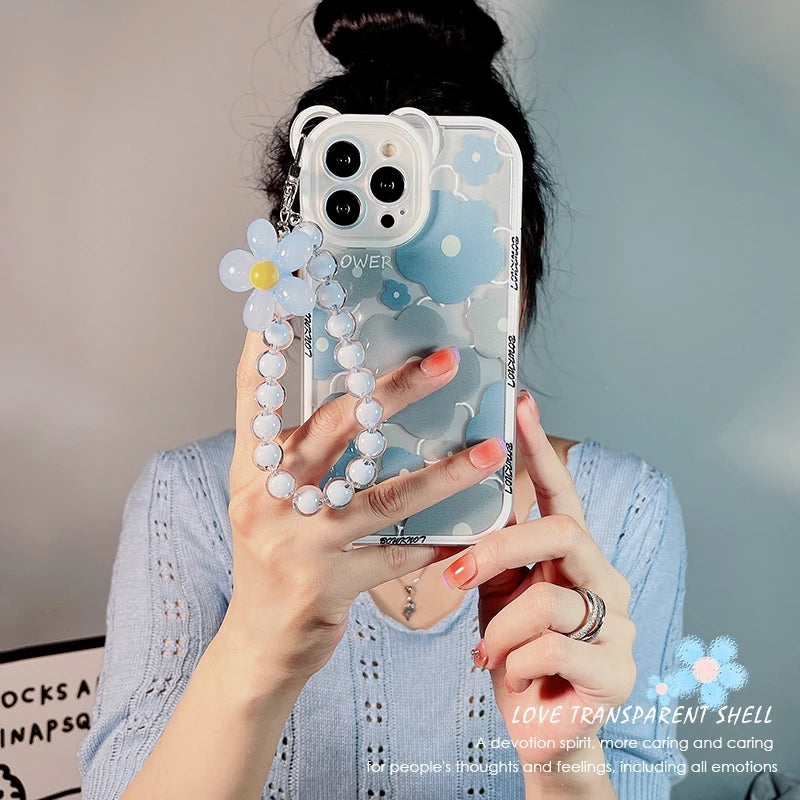 Cute 3D Bear Ear Flower Floral Transparent Compatible with iPhone Case