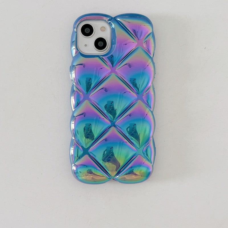 Laser Grid Checkered Plaid Curly Wave Compatible with iPhone Case