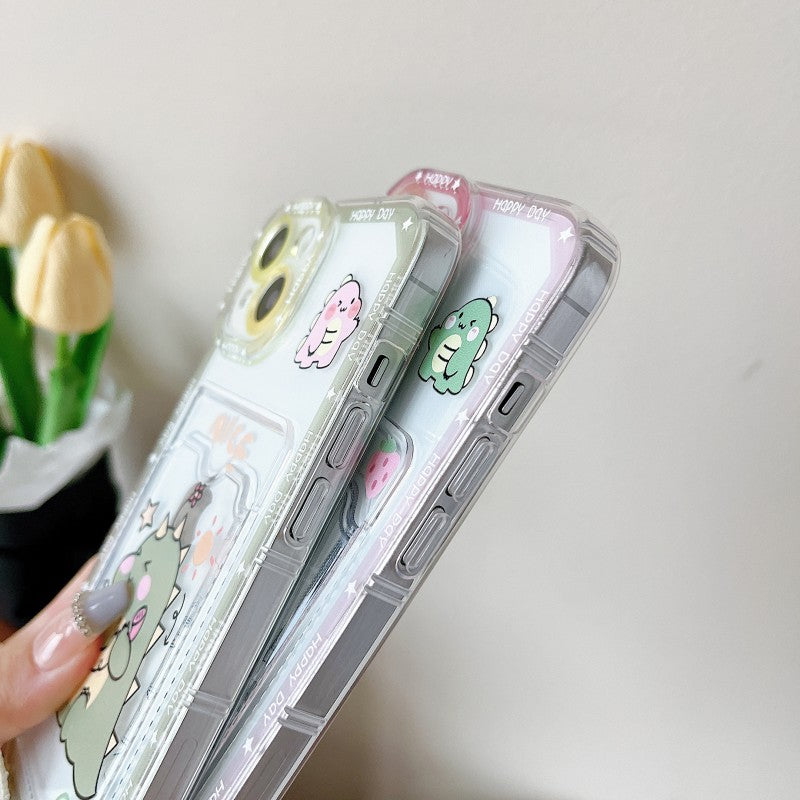 Cute Cartoon Dinosaur Couple Matching Card Holder Compatible with iPhone Case