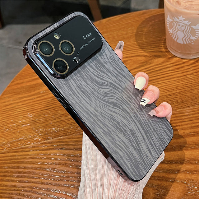 Electroplated Frame Wood Grain Pattern iPhone Case