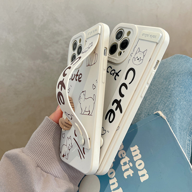 Cute 3D Cat Wrist Strap Bracket iPhone Case