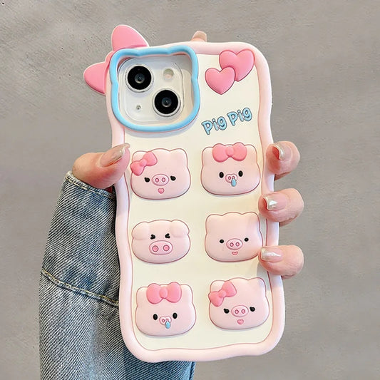 Cartoon Funny 3D Pink Pig iPhone Case