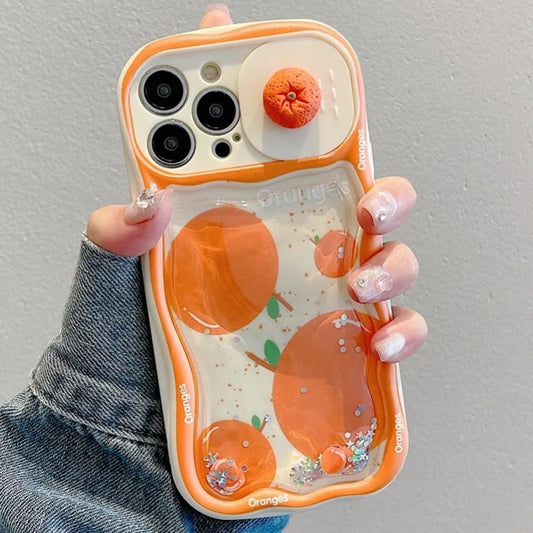 Cute Oranges Push Pull Camera Glitter Quicksand iPhone Case