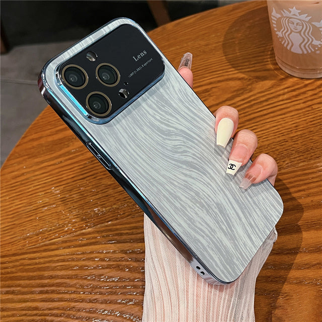 Electroplated Frame Wood Grain Pattern iPhone Case