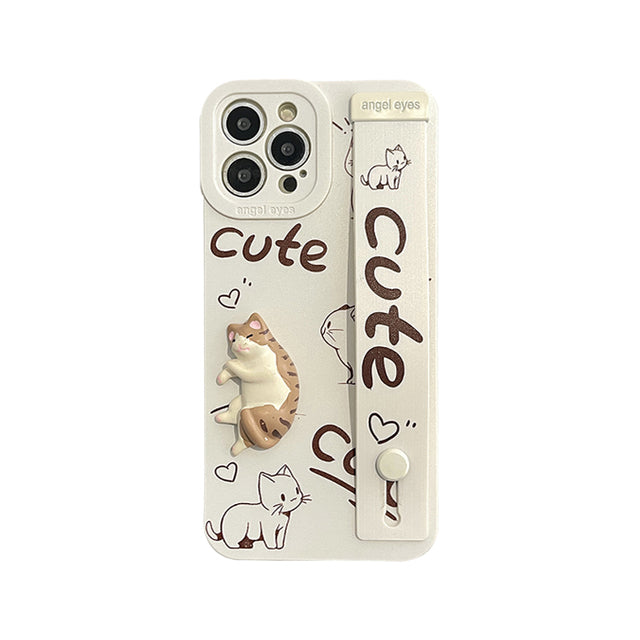 Cute 3D Cat Wrist Strap Bracket iPhone Case