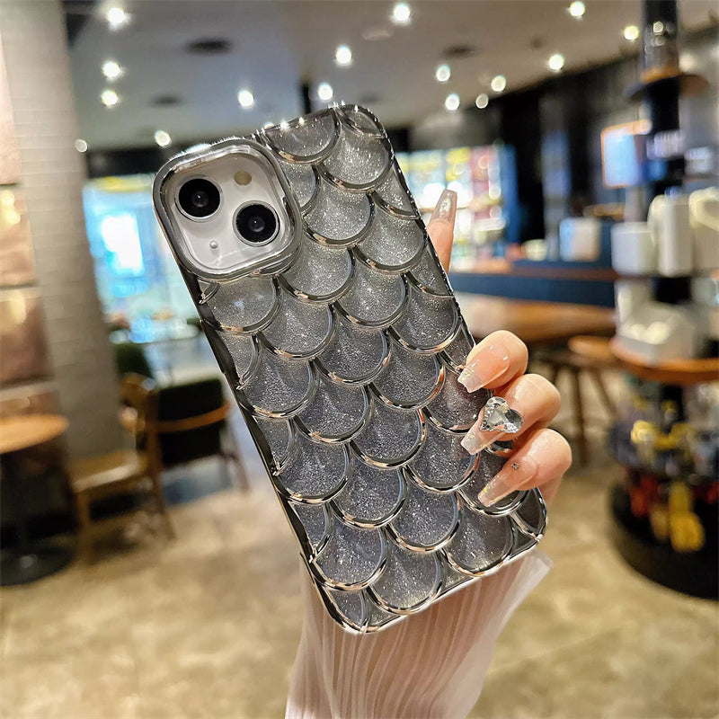 Glitter Fish Scale Pattern Chrome Plating Electroplated iPhone Case